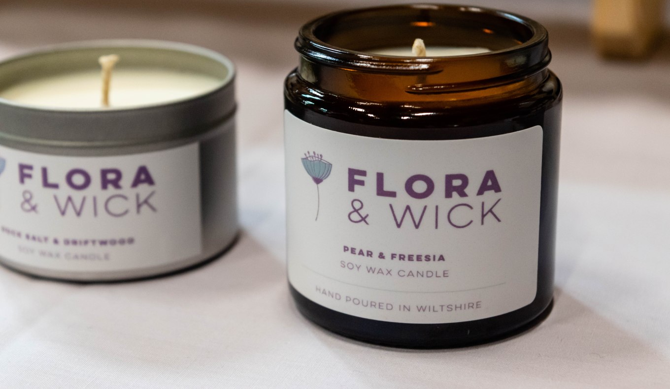 Flora & Wick Candles Stand in Trowbridge Weavers Market: Luxury hand-poured soy wax candles